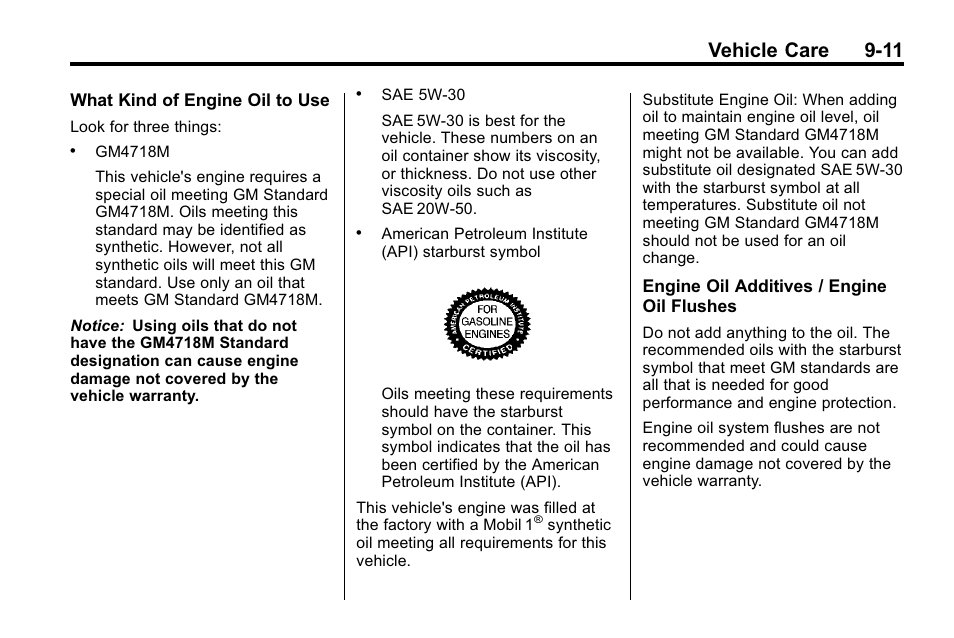 Vehicle care 9-11 | Cadillac 2010 SRX Crossover User Manual | Page 315 / 470