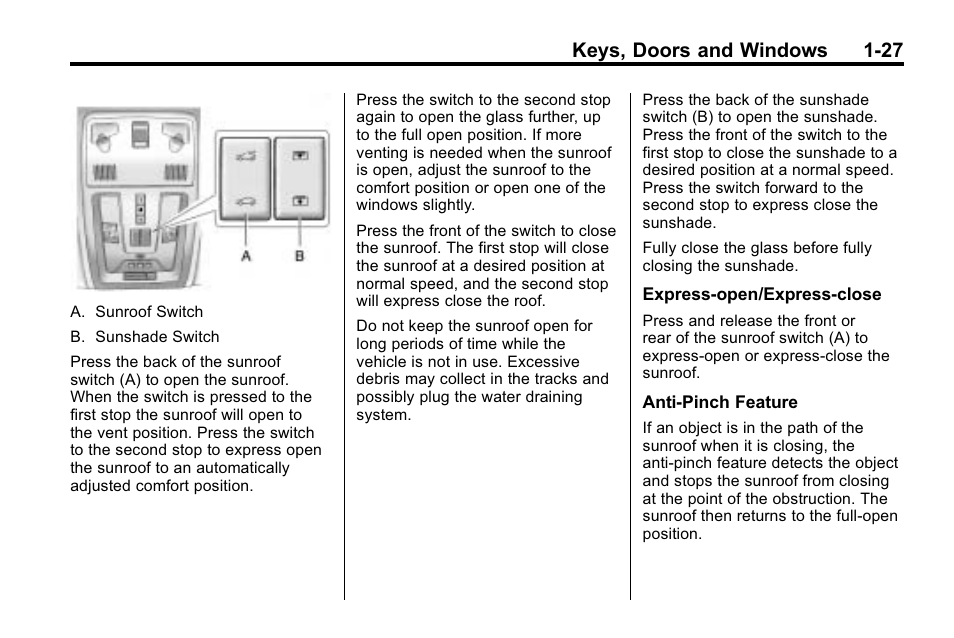 Keys, doors and windows 1-27 | Cadillac 2010 SRX Crossover User Manual | Page 33 / 470