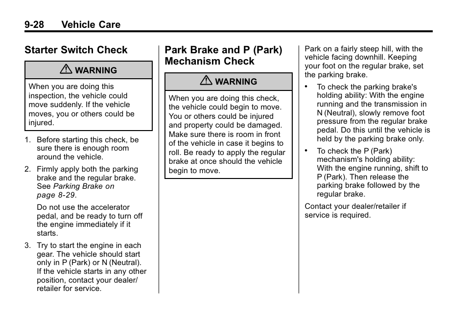 Starter switch check, Park brake and p (park) mechanism check, Starter switch check -28 park brake and p (park) | Mechanism check -28 | Cadillac 2010 SRX Crossover User Manual | Page 332 / 470