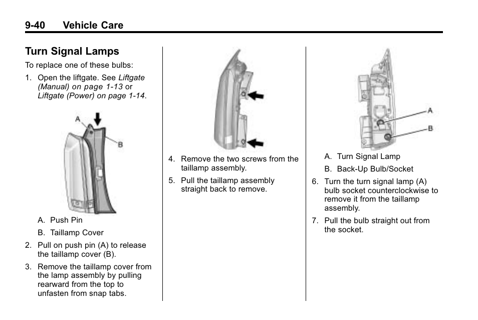 Turn signal lamps, Turn signal lamps -40, 40 vehicle care | Cadillac 2010 SRX Crossover User Manual | Page 344 / 470