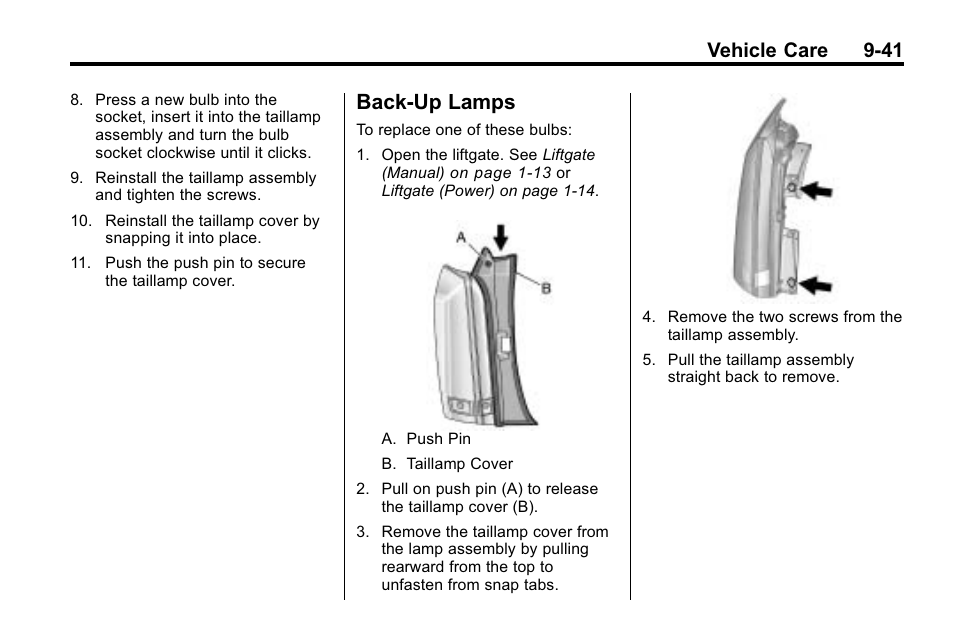 Back-up lamps, Back-up lamps -41, Vehicle care 9-41 | Cadillac 2010 SRX Crossover User Manual | Page 345 / 470