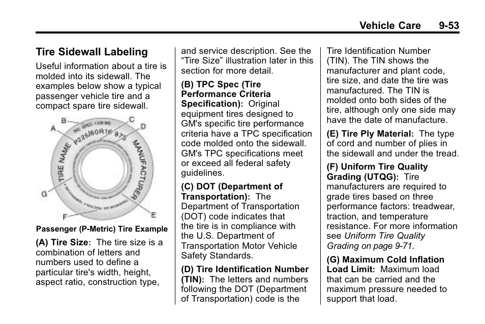 Tire sidewall labeling, Tire sidewall labeling -53 | Cadillac 2010 SRX Crossover User Manual | Page 357 / 470