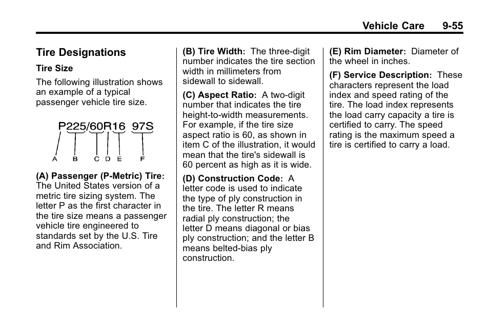 Tire designations | Cadillac 2010 SRX Crossover User Manual | Page 359 / 470