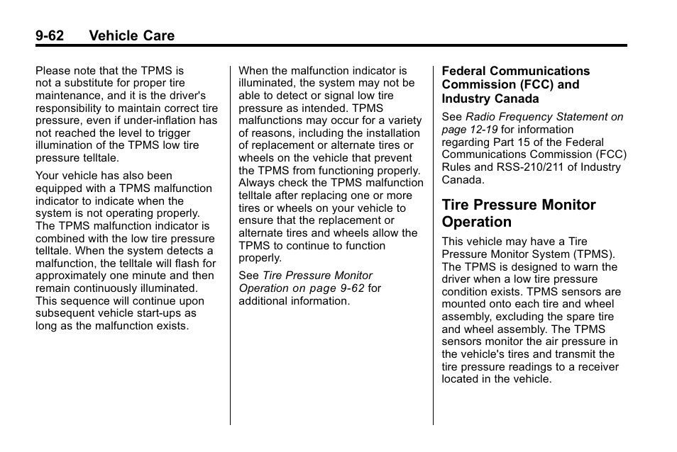 Tire pressure monitor operation, Tire pressure monitor, Operation -62 | Cadillac 2010 SRX Crossover User Manual | Page 366 / 470