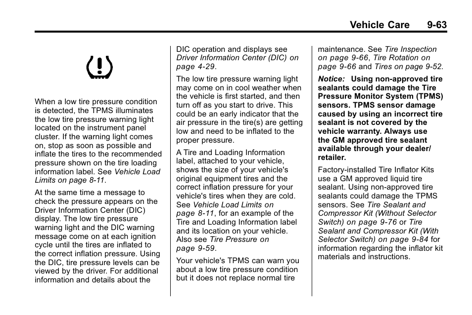 Vehicle care 9-63 | Cadillac 2010 SRX Crossover User Manual | Page 367 / 470