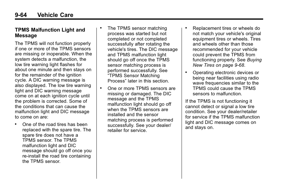 64 vehicle care | Cadillac 2010 SRX Crossover User Manual | Page 368 / 470