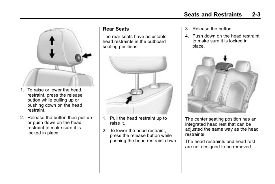 Seats and restraints 2-3 | Cadillac 2010 SRX Crossover User Manual | Page 37 / 470