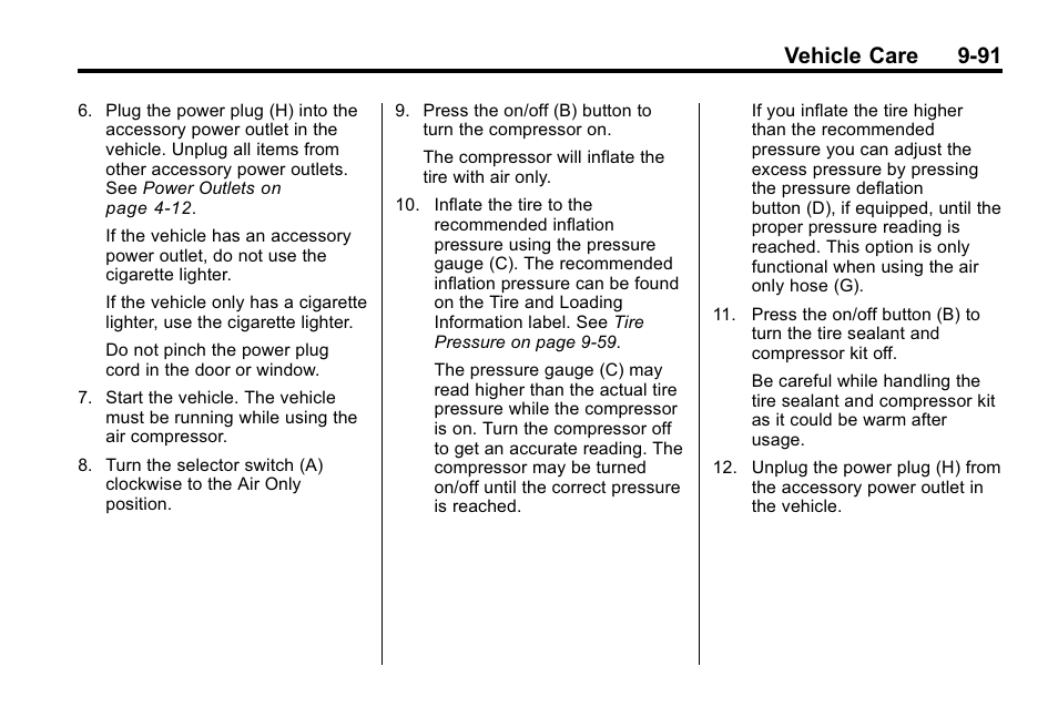 Vehicle care 9-91 | Cadillac 2010 SRX Crossover User Manual | Page 395 / 470