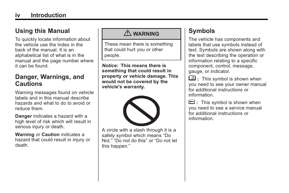 Using this manual, Danger, warnings, and cautions, Symbols | Cadillac 2010 SRX Crossover User Manual | Page 4 / 470