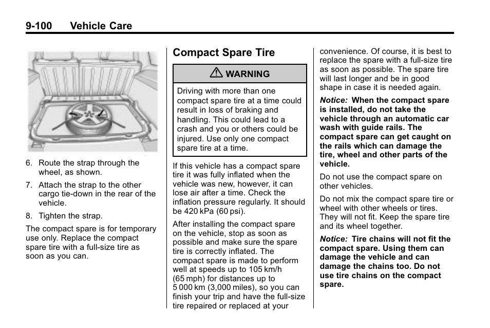 Compact spare tire, Compact spare tire -100 | Cadillac 2010 SRX Crossover User Manual | Page 404 / 470