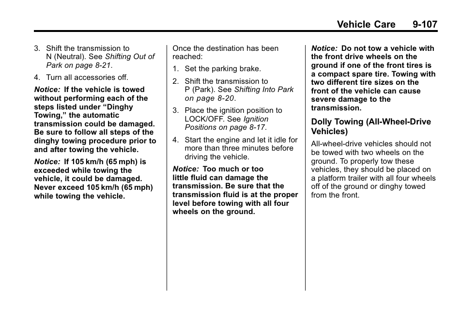 Vehicle care 9-107 | Cadillac 2010 SRX Crossover User Manual | Page 411 / 470