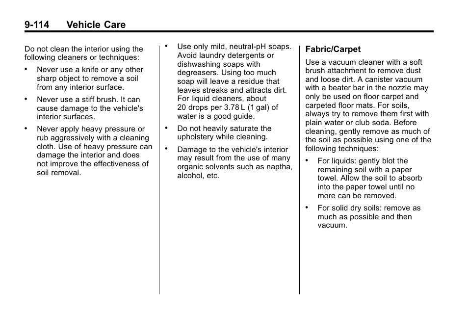 114 vehicle care | Cadillac 2010 SRX Crossover User Manual | Page 418 / 470