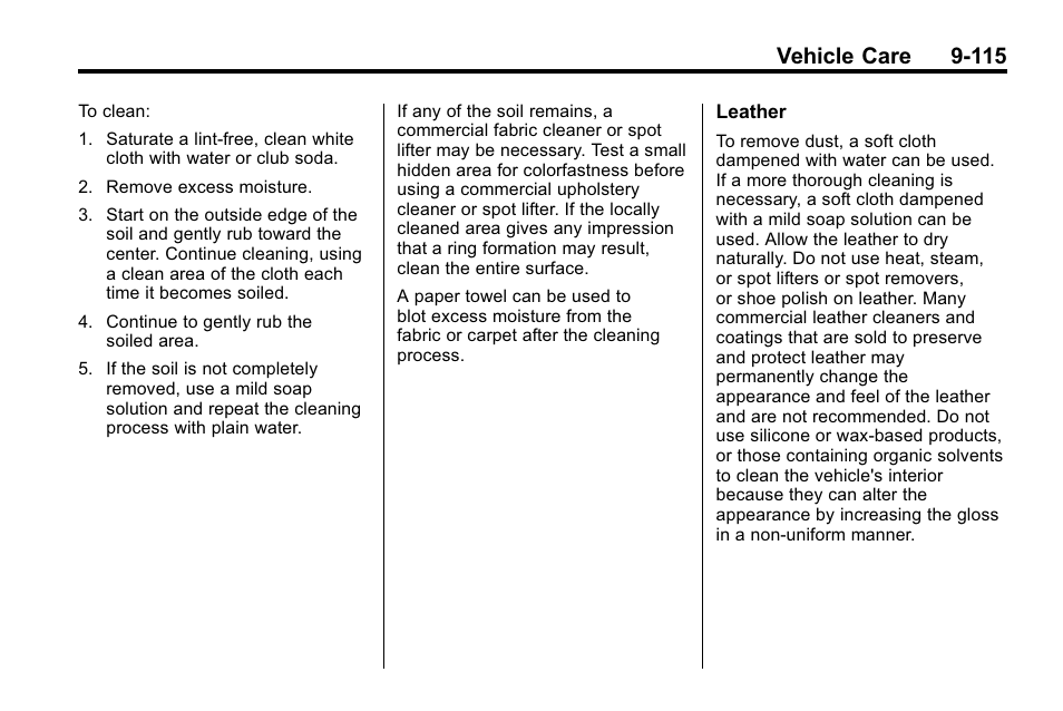 Vehicle care 9-115 | Cadillac 2010 SRX Crossover User Manual | Page 419 / 470