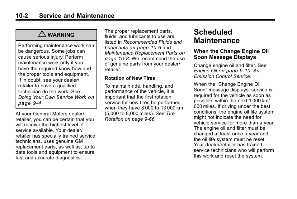 Scheduled maintenance, Scheduled maintenance -2, Maintenance | Cadillac 2010 SRX Crossover User Manual | Page 422 / 470