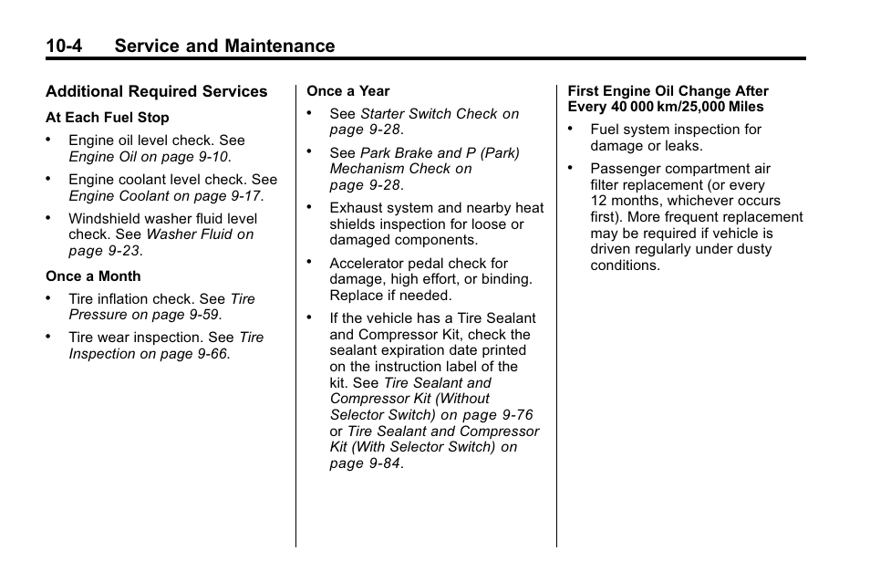 4 service and maintenance, Additional required services | Cadillac 2010 SRX Crossover User Manual | Page 424 / 470