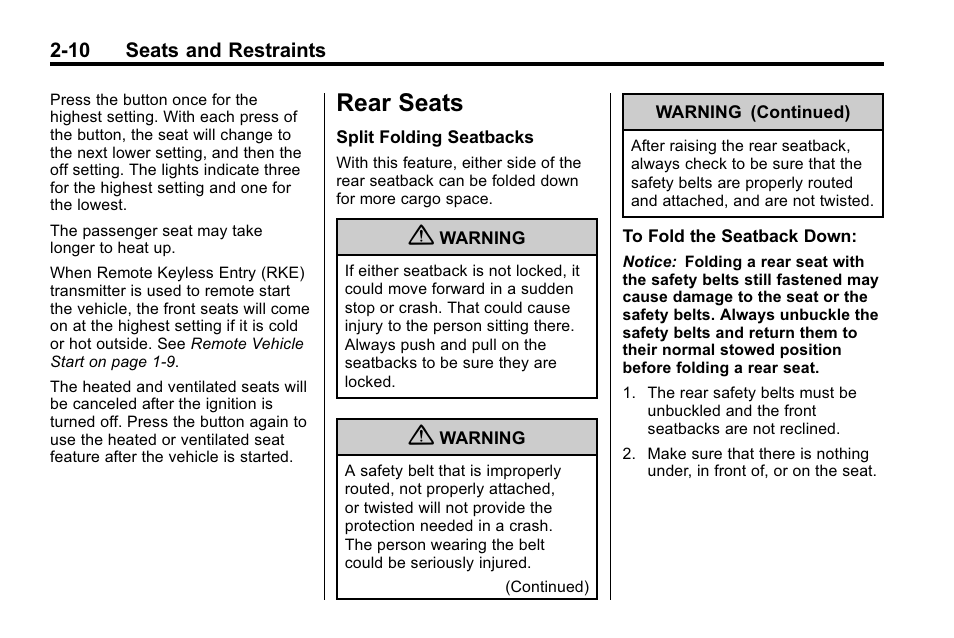 Rear seats, Rear seats -10, Exterior lighting | Inflate | Cadillac 2010 SRX Crossover User Manual | Page 44 / 470