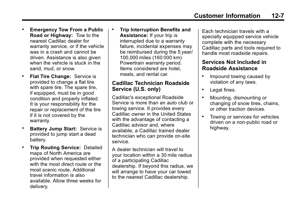 Customer information 12-7 | Cadillac 2010 SRX Crossover User Manual | Page 443 / 470