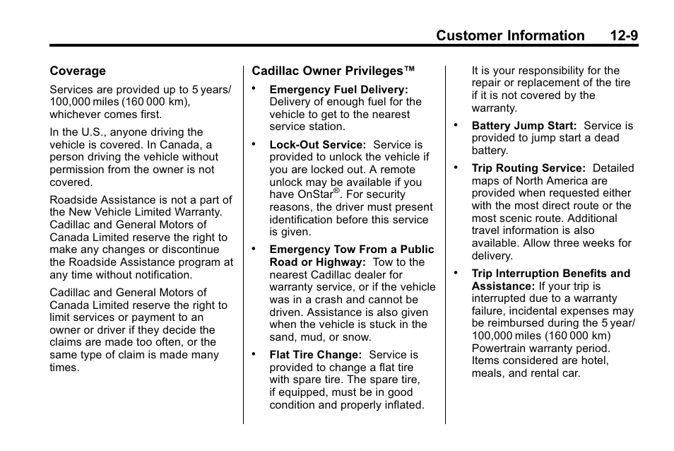 Customer information 12-9 | Cadillac 2010 SRX Crossover User Manual | Page 445 / 470