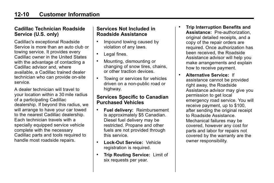 10 customer information | Cadillac 2010 SRX Crossover User Manual | Page 446 / 470