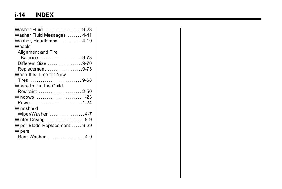 I-14 index | Cadillac 2010 SRX Crossover User Manual | Page 470 / 470