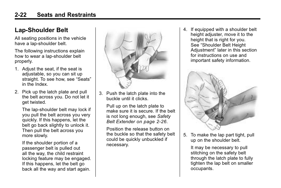 Lap-shoulder belt, Lap-shoulder belt -22, Adding | 22 seats and restraints | Cadillac 2010 SRX Crossover User Manual | Page 56 / 470