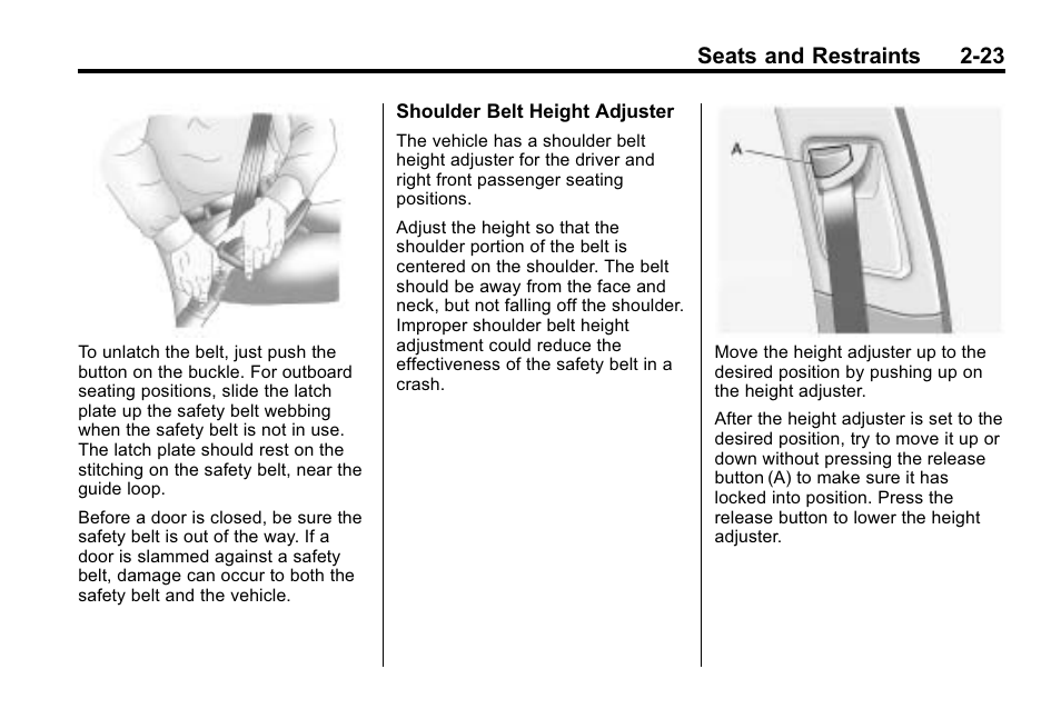 Seats and restraints 2-23 | Cadillac 2010 SRX Crossover User Manual | Page 57 / 470