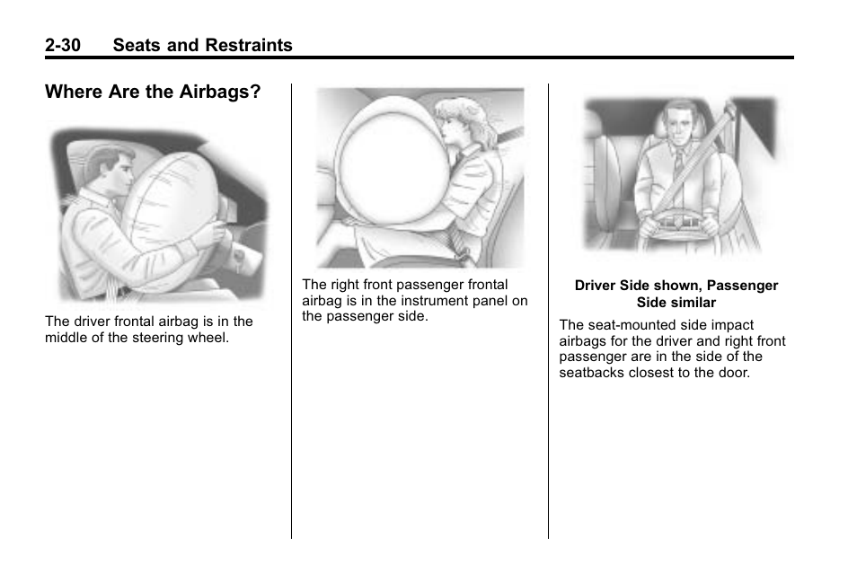 Where are the airbags, Where are the airbags? -30 | Cadillac 2010 SRX Crossover User Manual | Page 64 / 470