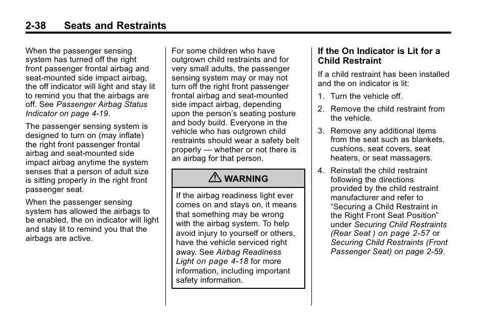 38 seats and restraints | Cadillac 2010 SRX Crossover User Manual | Page 72 / 470