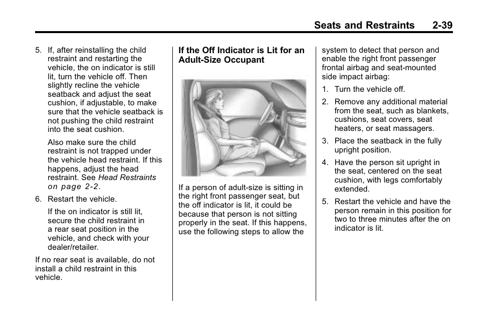 Seats and restraints 2-39 | Cadillac 2010 SRX Crossover User Manual | Page 73 / 470