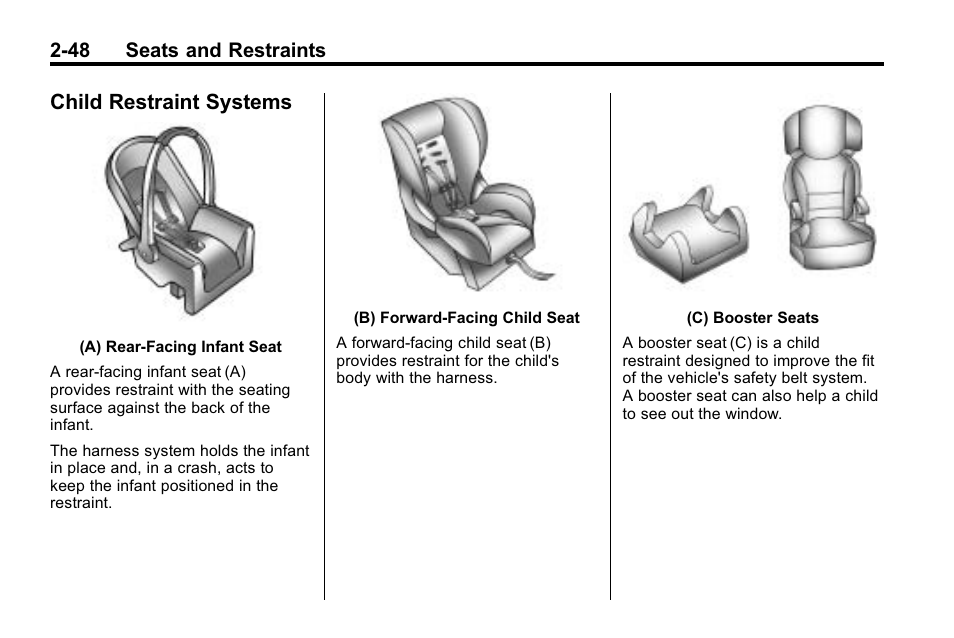 Child restraint systems, Child restraint systems -48 | Cadillac 2010 SRX Crossover User Manual | Page 82 / 470