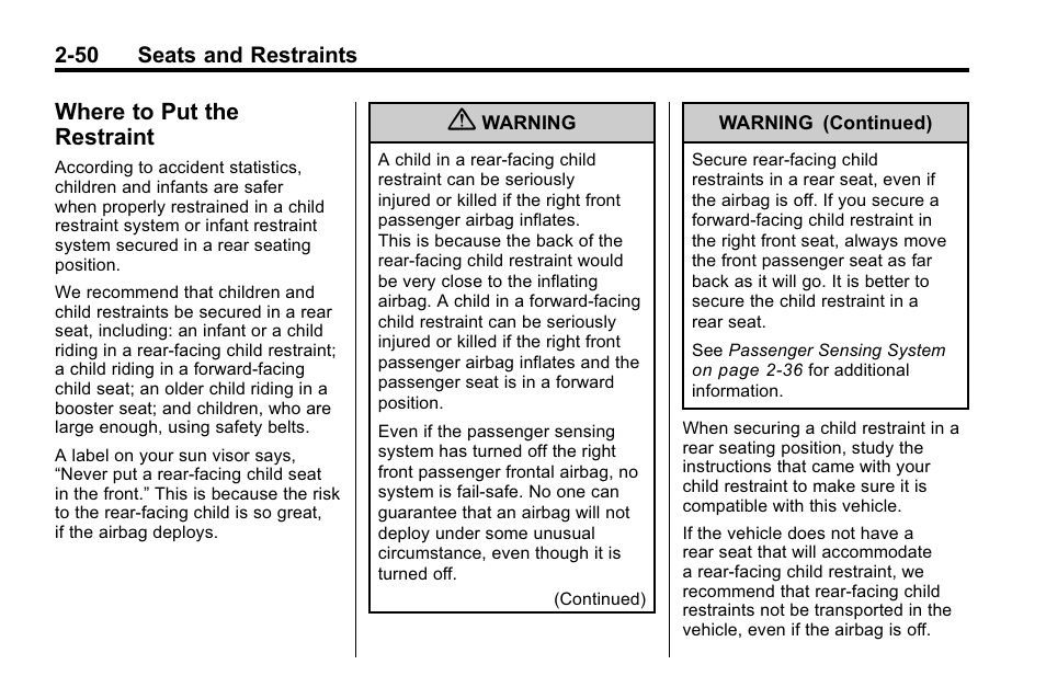 Where to put the restraint, Where to put the restraint -50 | Cadillac 2010 SRX Crossover User Manual | Page 84 / 470