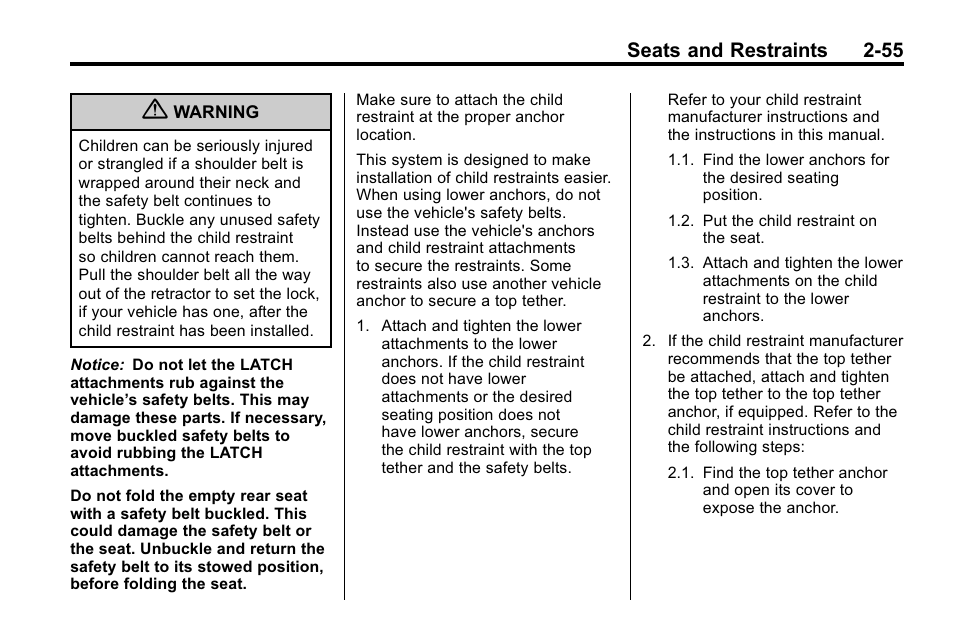 Seats and restraints 2-55 | Cadillac 2010 SRX Crossover User Manual | Page 89 / 470