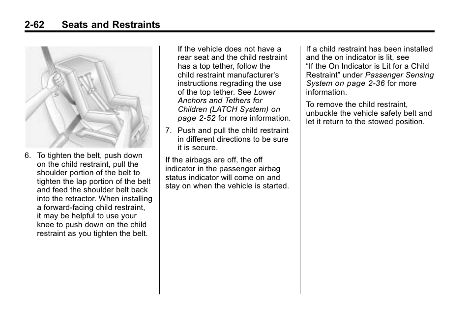 62 seats and restraints | Cadillac 2010 SRX Crossover User Manual | Page 96 / 470