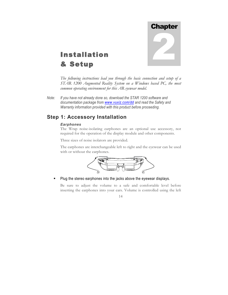 Installation & setup, Chapter | Vuzix STAR 1200 User Guide User Manual | Page 16 / 51