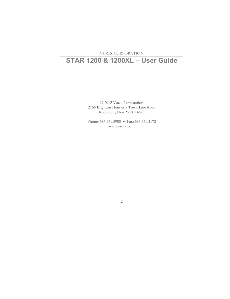 Vuzix STAR 1200 User Guide User Manual | Page 2 / 51