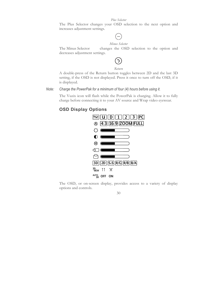 Osd display options | Vuzix STAR 1200 User Guide User Manual | Page 32 / 51