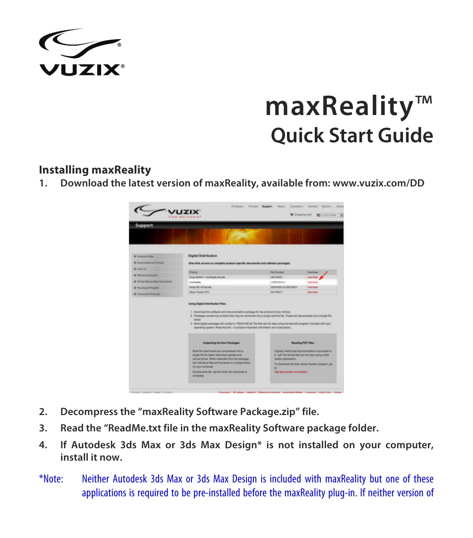 Vuzix maxReality 6.1 Quick Start Guide User Manual | 4 pages
