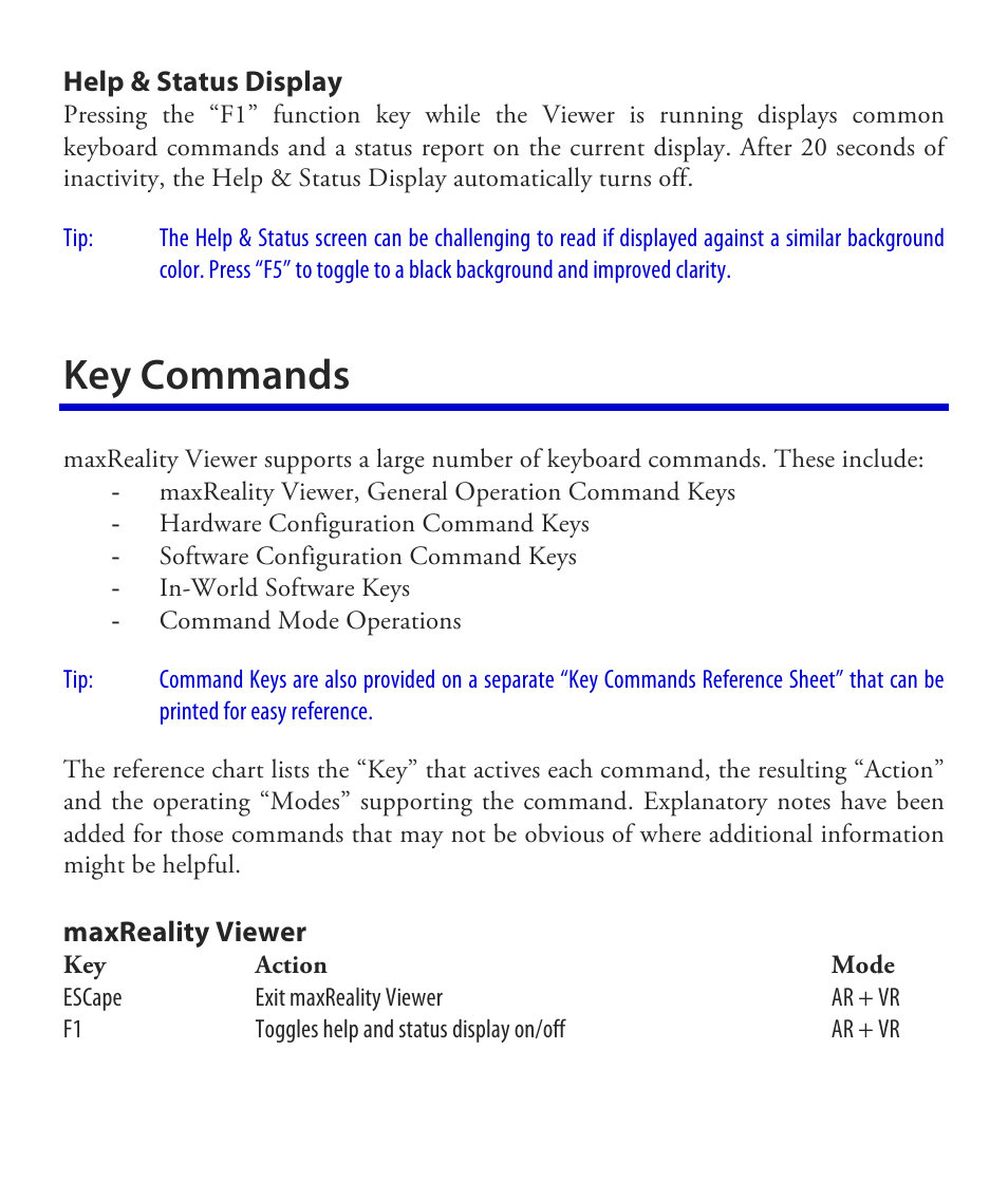 Key commands | Vuzix maxReality 6.1 User Guide User Manual | Page 37 / 47