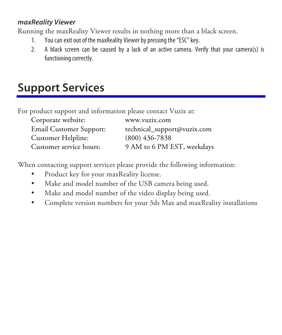 Support services | Vuzix maxReality 6.1 User Guide User Manual | Page 46 / 47