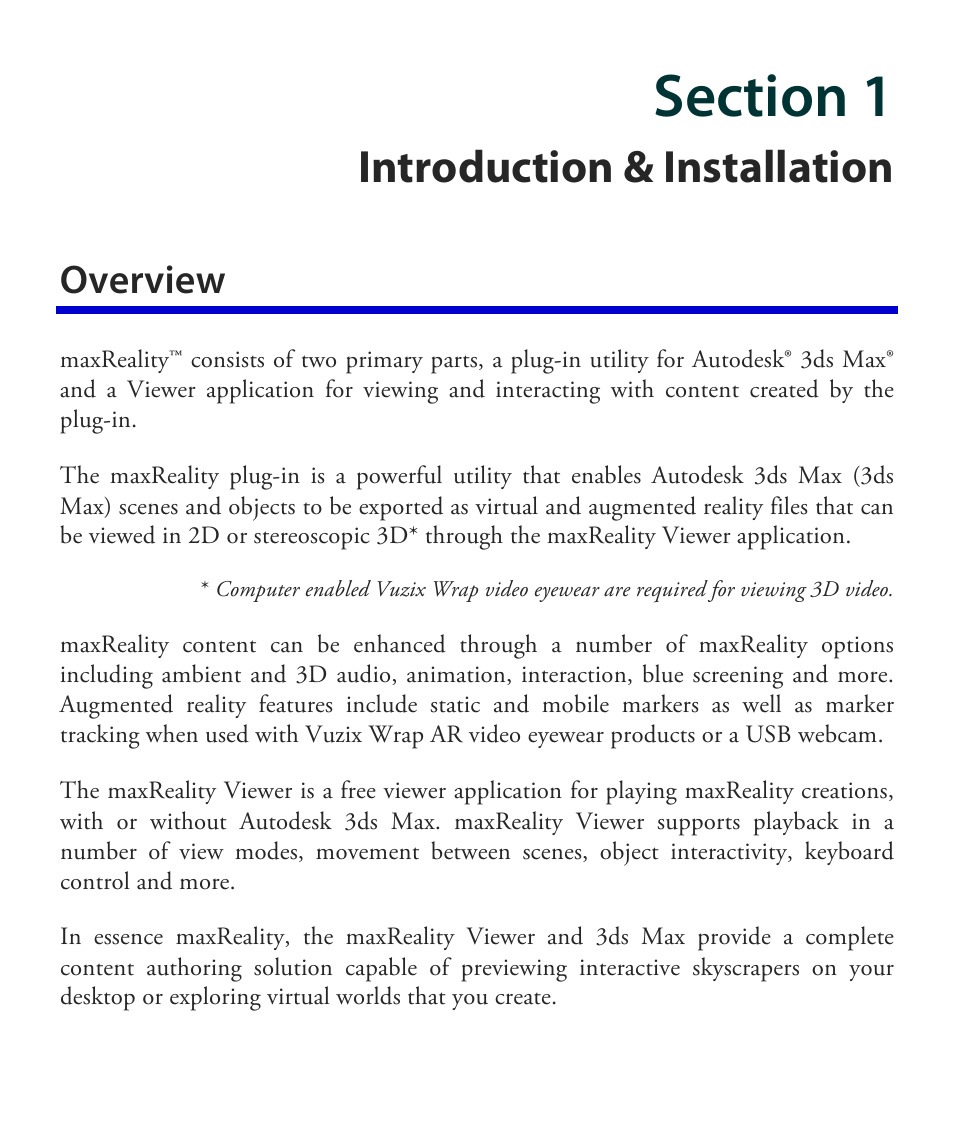 Introduction & installation, Overview | Vuzix maxReality 6.1 User Guide User Manual | Page 5 / 47