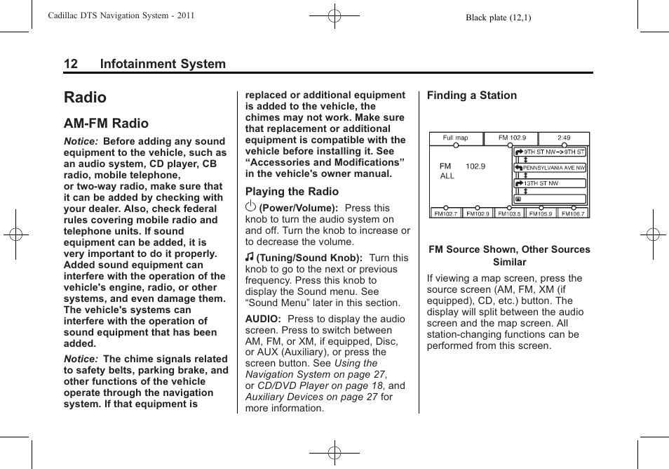 Radio, Am-fm radio, Configure | Cadillac GPS Receiver User Manual | Page 12 / 68