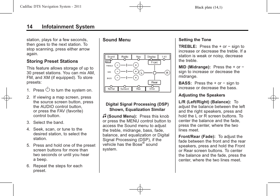 14 infotainment system | Cadillac GPS Receiver User Manual | Page 14 / 68