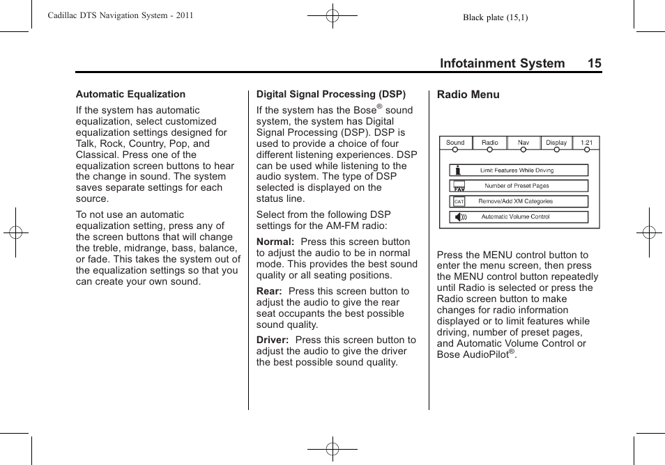 Infotainment system 15 | Cadillac GPS Receiver User Manual | Page 15 / 68