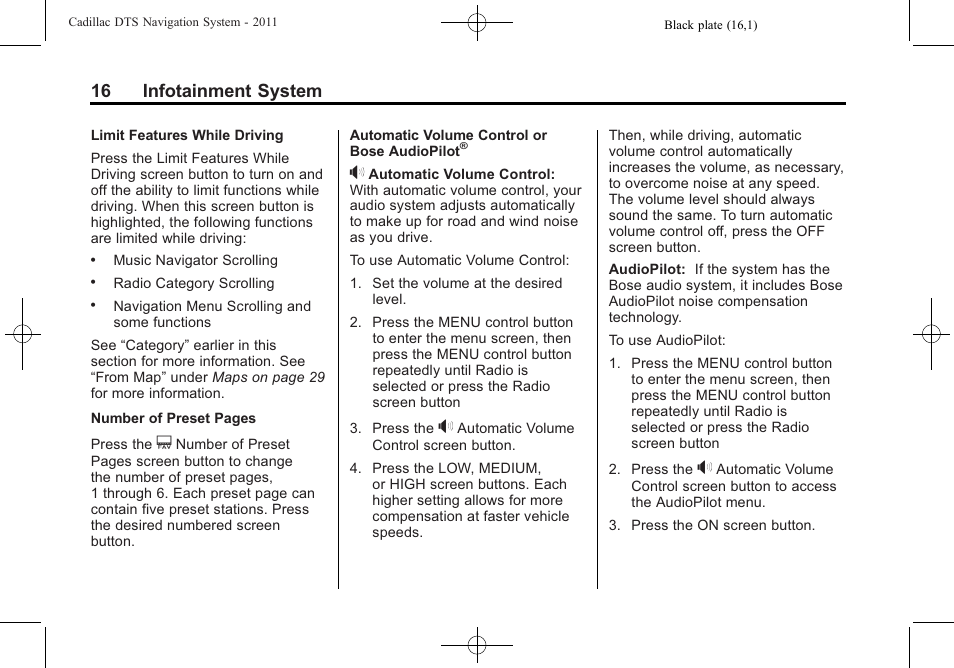 16 infotainment system | Cadillac GPS Receiver User Manual | Page 16 / 68