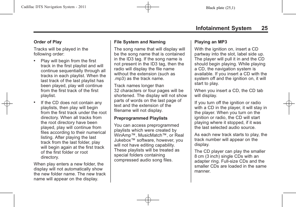 Infotainment system 25 | Cadillac GPS Receiver User Manual | Page 25 / 68