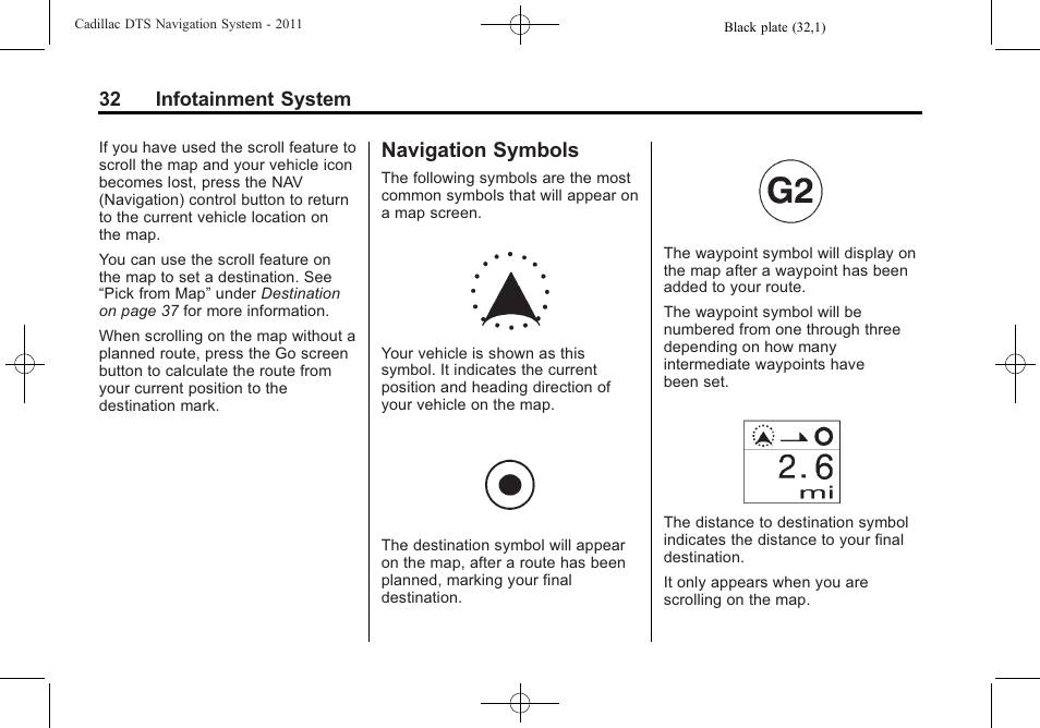 Navigation symbols, Explanations | Cadillac GPS Receiver User Manual | Page 32 / 68