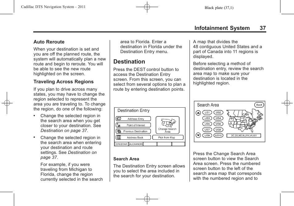 Destination, Infotainment system 37 | Cadillac GPS Receiver User Manual | Page 37 / 68