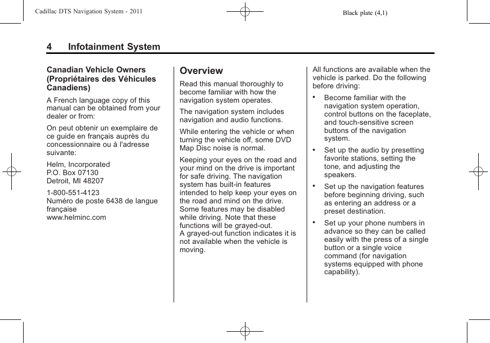 Overview, Maps, 4infotainment system | Cadillac GPS Receiver User Manual | Page 4 / 68