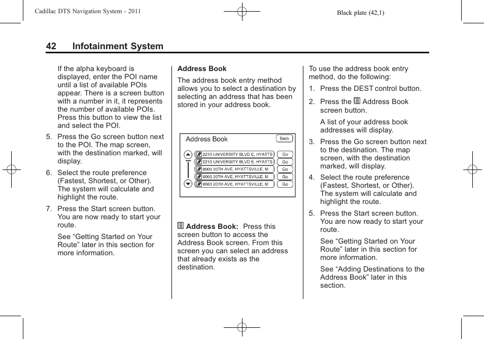 42 infotainment system | Cadillac GPS Receiver User Manual | Page 42 / 68