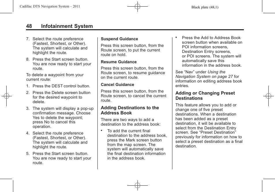 48 infotainment system | Cadillac GPS Receiver User Manual | Page 48 / 68